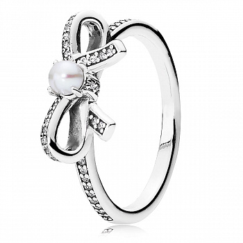 КОЛЬЦО PANDORA С БАНТИКОМ И ЖЕМЧУЖИНОЙ №190971P
